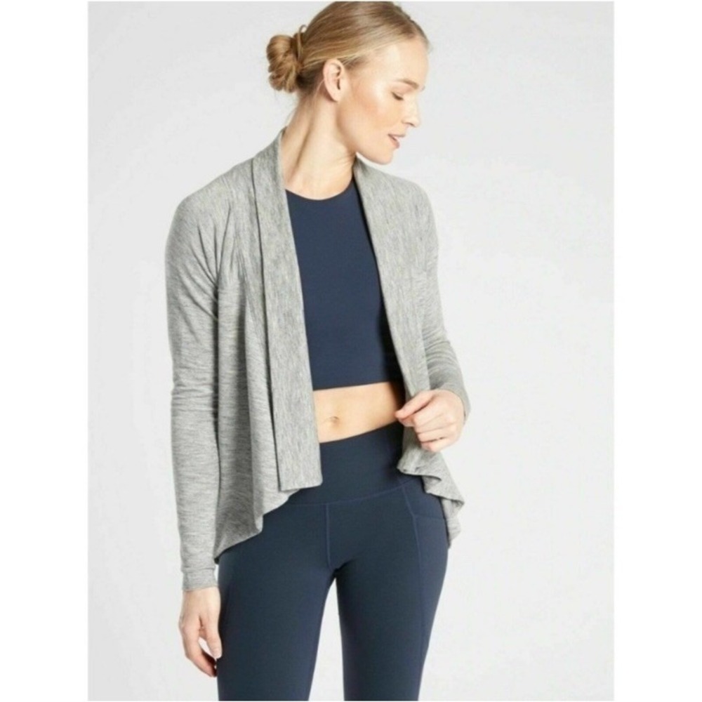 Athleta Nirvana Wear Two Ways Sweater Wrap Women's XLT Marl Grey Heather 416969